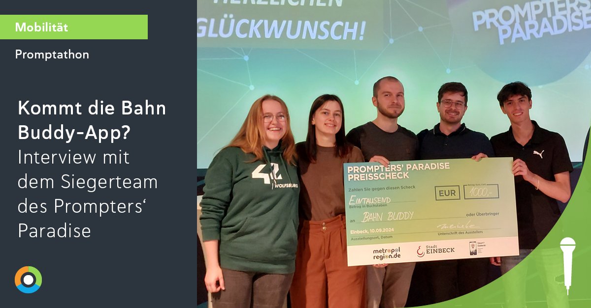 𝗠𝗶𝘁 𝗲𝗶𝗻𝗲𝗺 „𝗕𝗮𝗵𝗻 𝗕𝘂𝗱𝗱𝘆“ 𝗻𝘂𝗿 𝗻𝗼𝗰𝗵 𝗮𝘂𝗳 𝘇𝘂𝘃𝗲𝗿𝗹ä𝘀𝘀𝗶𝗴𝗲 𝗭𝘂𝗴𝘃𝗲𝗿𝗯𝗶𝗻𝗱𝘂𝗻𝗴𝗲𝗻 𝘀𝗲𝘁𝘇𝗲𝗻? Das war die Idee unserer Prompters‘ Paradise-Gewinner*innen.  Siegerinterview👉: metropolregion.de/mobilitaet/bah…  
Hättet Ihr gerne eine App wie Bahn Buddy?