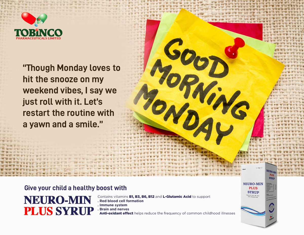 Tobincopharmacy's tweet photo. Forge ahead into the day with a yawn and a smile.
Happy MONDAY!
#Tobinco #Neuromin #Cheddar #TheOffseason #Herrr #Shattawale #MondayMorningMotivation #Monday #Fatawu https://t.co/lsR3gR7TPT