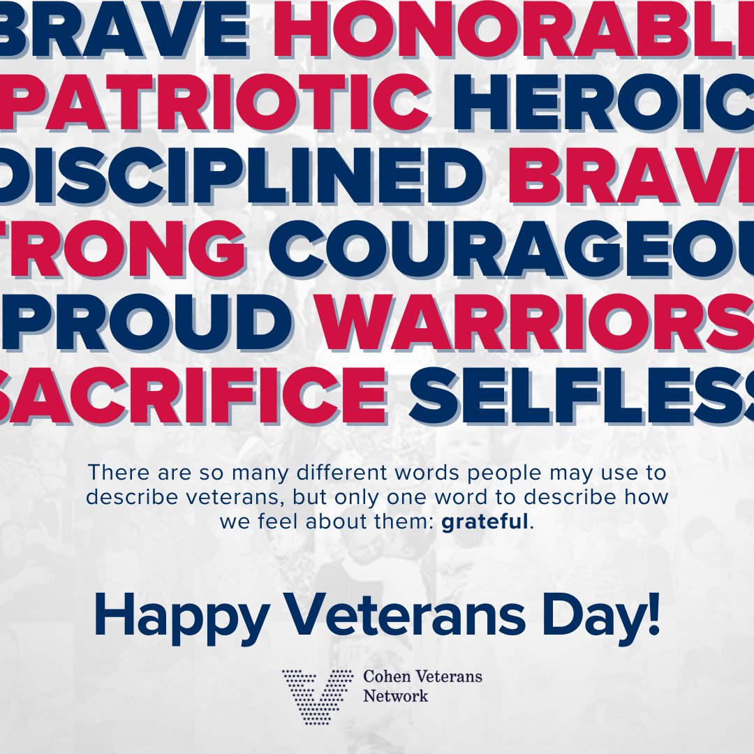 There are so many different words people may use to describe veterans, but there is only one word to describe how we feel about them: grateful. Happy #VeteransDay to all who have served. Our Cohen Clinic is proud to support you and your family.

#VeteransDay