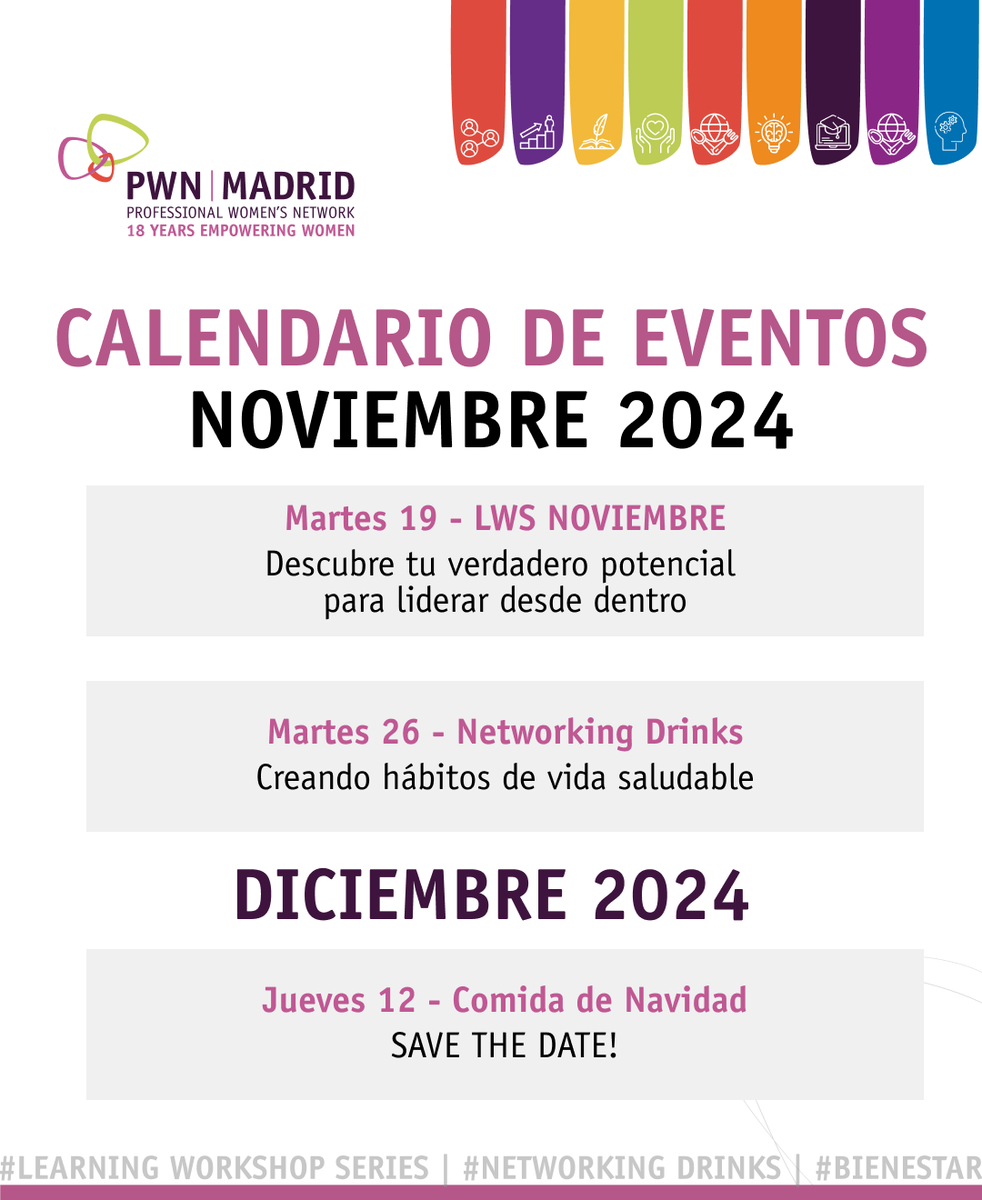 Hemos preparado nuestros eventos del mes enfocados en el bienestar y el crecimiento personal.

¡Reserva tu plaza a tiempo!
 Regístrate aquí: pwnmadrid.org/eventos0