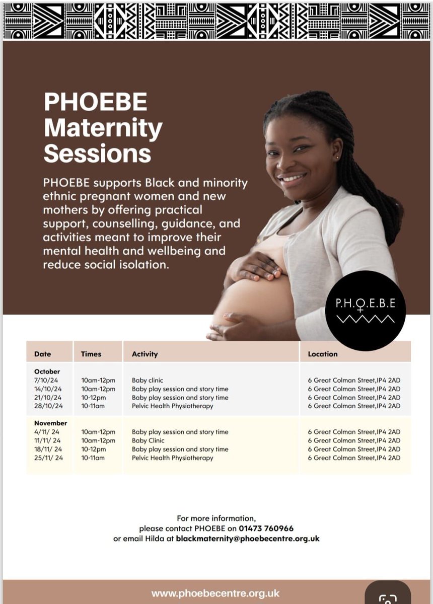 P.H.O.E.B.E (@phoebeips) on Twitter photo In partnership with the NHS, we provide a safe space for new and expectant black and minoritised mothers to learn from health professionals and grow their network of support🤱🏽🤰🏽
See poster for details and contact us to register😊
#BlackMaternalHealth #WomensHealth <a href="/SNEEICB_IES/">NHS SNEE ICB - Ipswich and east Suffolk</a> In partnership with the NHS, we provide a safe space for new and expectant black and minoritised mothers to learn from health professionals and grow their network of support🤱🏽🤰🏽
See poster for details and contact us to register😊
#BlackMaternalHealth #WomensHealth <a href="/SNEEICB_IES/">NHS SNEE ICB - Ipswich and east Suffolk</a>