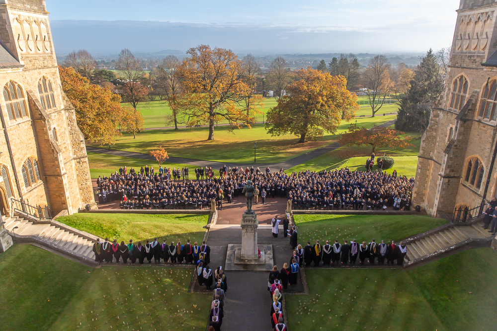 They shall grow not old, as we that are left grow old:
Age shall not weary them, nor the years condemn.
At the going down of the sun and in the morning
We will remember them.

📷: All staff and pupils gathered around St George for yesterday's remembrance service.