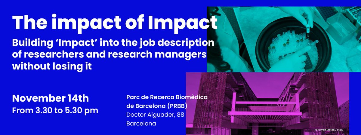 BCNCiència (@bcnciencia) on Twitter photo <a href="/iCERCA/">Centres CERCA</a> organitza la taula rodona sobre l’impacte de la recerca “The impact of impact”
👥 Ponents: <a href="/sterretje8/">Esther De Smet</a>, <a href="/HumanomicsMap/">David Budtz Pedersen</a>, <a href="/PaulaAdam4/">Paula Adam</a> i <a href="/mobilemobilizer/">David Phipps (he/him/his)</a>
📅 14 de novembre de 15:30 a 17:30h📍<a href="/the_prbb/">Biomedicina BCN</a>
Inscripcions: lc.cx/tjHkiI
ℹ️ tuit.cat/PnCOW <a href="/iCERCA/">Centres CERCA</a> organitza la taula rodona sobre l’impacte de la recerca “The impact of impact”
👥 Ponents: <a href="/sterretje8/">Esther De Smet</a>, <a href="/HumanomicsMap/">David Budtz Pedersen</a>, <a href="/PaulaAdam4/">Paula Adam</a> i <a href="/mobilemobilizer/">David Phipps (he/him/his)</a>
📅 14 de novembre de 15:30 a 17:30h📍<a href="/the_prbb/">Biomedicina BCN</a>
Inscripcions: lc.cx/tjHkiI
ℹ️ tuit.cat/PnCOW