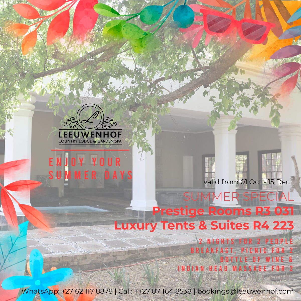 Say goodbye to stress and hello to summer vibes! Whether you're soaking in luxury or glamping under the stars, we've got your perfect escape right here. Two nights, a splash of wine, and a touch of indulgence – who’s in? 😉 Book your summer sizzle now at Leeuwenhof! 💦🍷