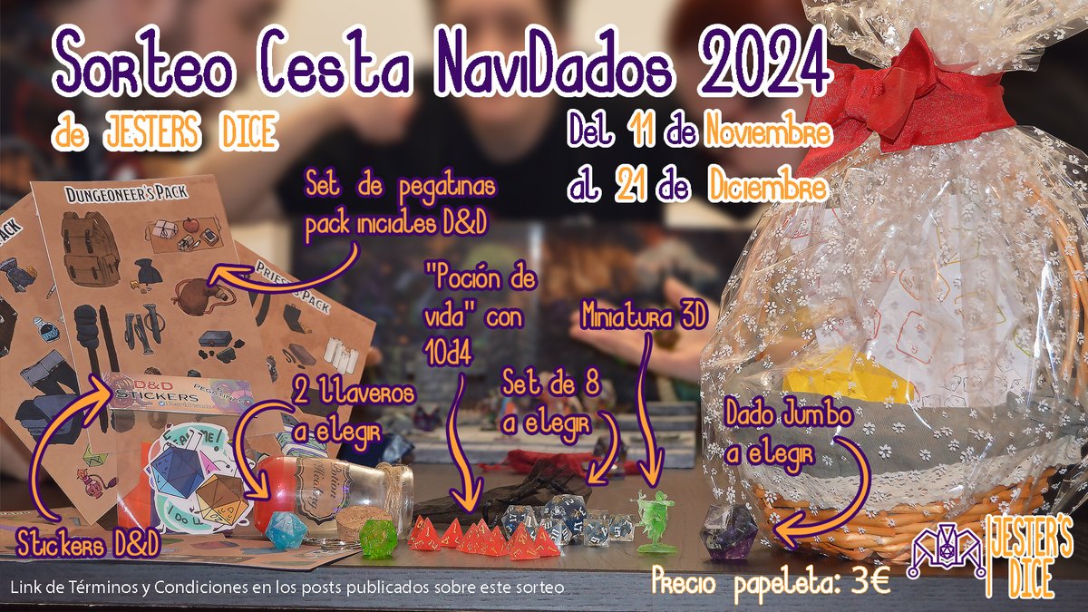 🎲🎄 ¡Vuelve el mejor sorteo navideño en Jester's Dice! ¡Participa en nuestro sorteo por #NaviDados y podrías ganar una cesta navideña rolera!  

Consulta las bases: app-sorteos.com/t/LDDSwTEwMWuq

#SorteoNavideño #NaviDados #dados #sorteodados #sorteorol #rolnavidad #rolnavideño