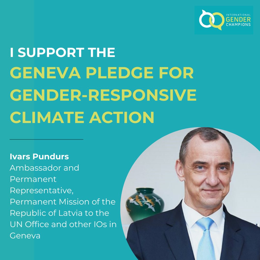 LatviaUN_Geneva's tweet photo. 🇱🇻Ambassador @UN_Geneva Ivars Pundurs supports Geneva Pledge for Gender-Responsive Climate Action #INTGenderChampions #GenevaPledge, marking important step in integrating gender equality, diversity and inclusion into global climate action initiatives.🇱🇻is proud to be part of it https://t.co/3t7QdBArs3