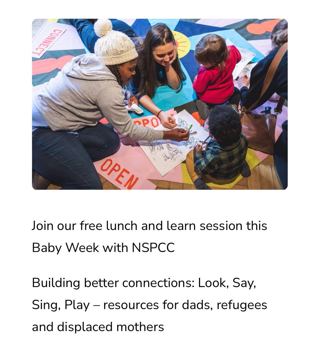 Baby Week UK (@babyweekuk) on Twitter photo Join our free lunch and learn session with <a href="/NSPCCLearning/">NSPCC Learning</a>
ā¢Building brain architecture ā an overview of the Look, Say, Sing, Play
ā¢An introduction to the targeted resources for dads and refugee and displaced mothers
tickettailor.com/events/babywee⦠Join our free lunch and learn session with <a href="/NSPCCLearning/">NSPCC Learning</a>
ā¢Building brain architecture ā an overview of the Look, Say, Sing, Play
ā¢An introduction to the targeted resources for dads and refugee and displaced mothers
tickettailor.com/events/babyweeā¦