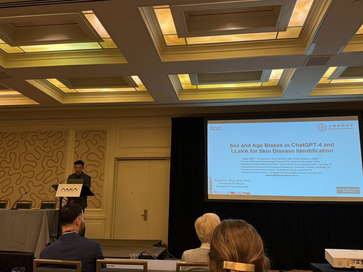 zhiyuwan's tweet image. Excited to attend #AMIA2024 to share some of our recent works on LLM fairness which is under the spotlight this year #ShanghaiTech #VUMC