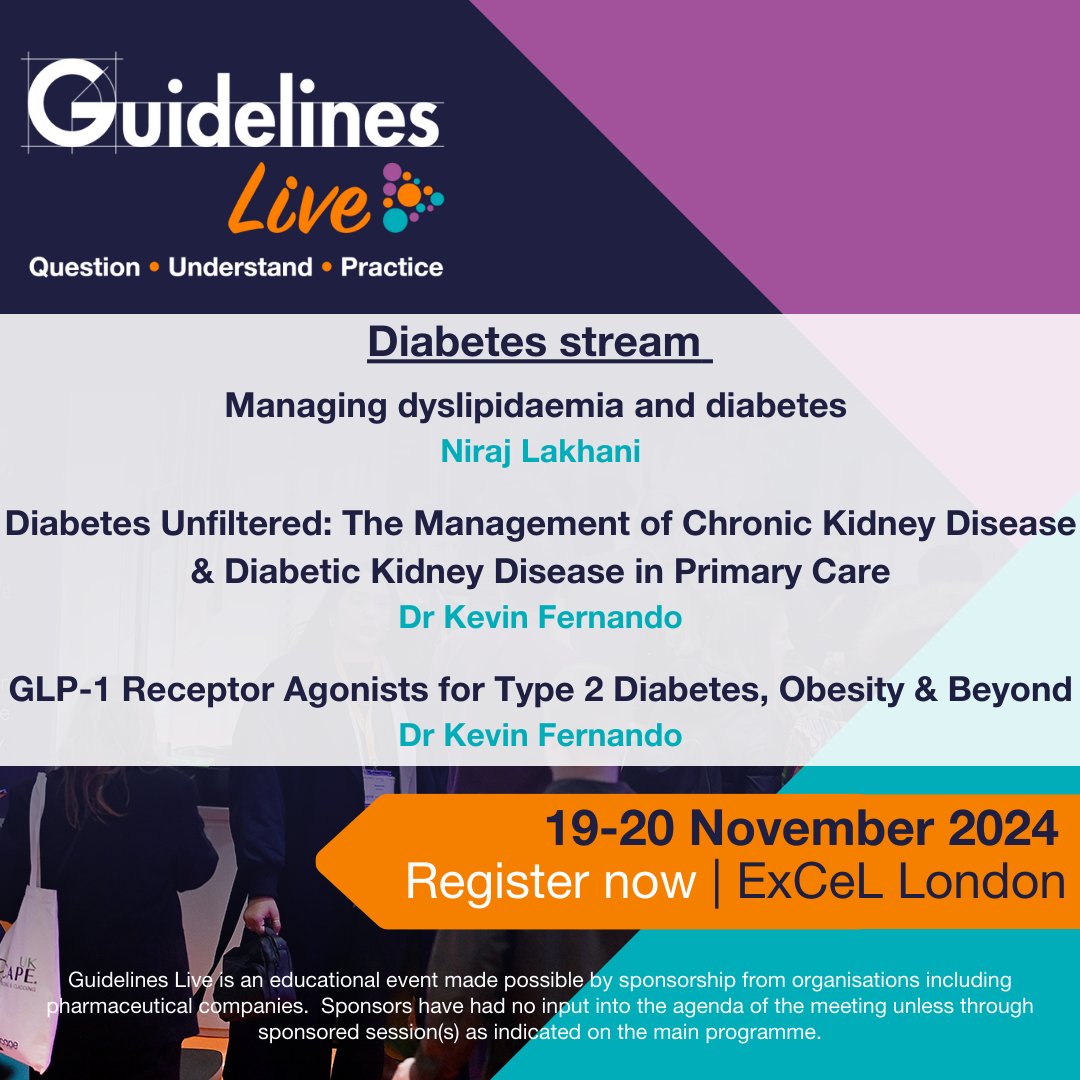 Dr Sarah Davies delivered an excellent session on hot topics in managing diabetes in primary care at #GuidelinesLive 2023. Our popular diabetes stream is back for 2024 with sessions delivered by Dr Kevin Fernando and Niraj Lakhani. Book your ticket now bit.ly/3StHBNm