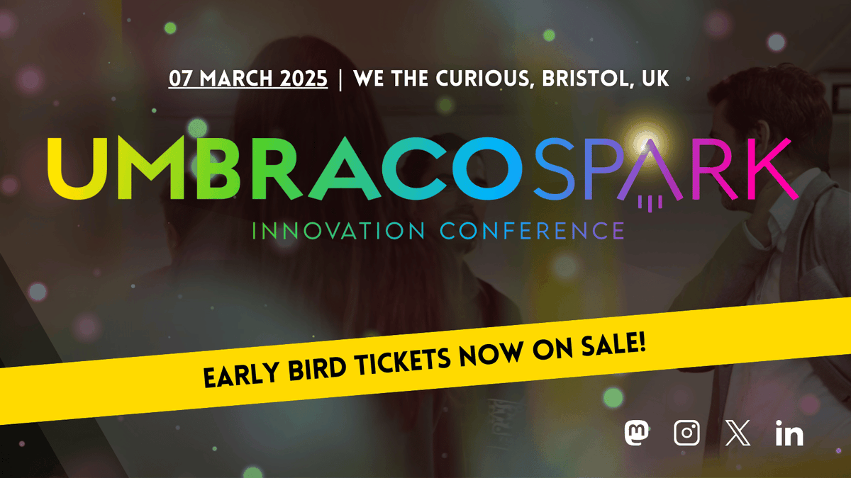 umbracospark's tweet image. 🎟️🐦UMBRACO SPARK EARLY BIRD TICKETS HAVE JUST LAUNCHED🐦🎟️
Grab yourself a deal at only £100+vat until 31st December. To find out more and secure your spot, head to: umbracospark.com
#umbracospark #innovation #umbraco