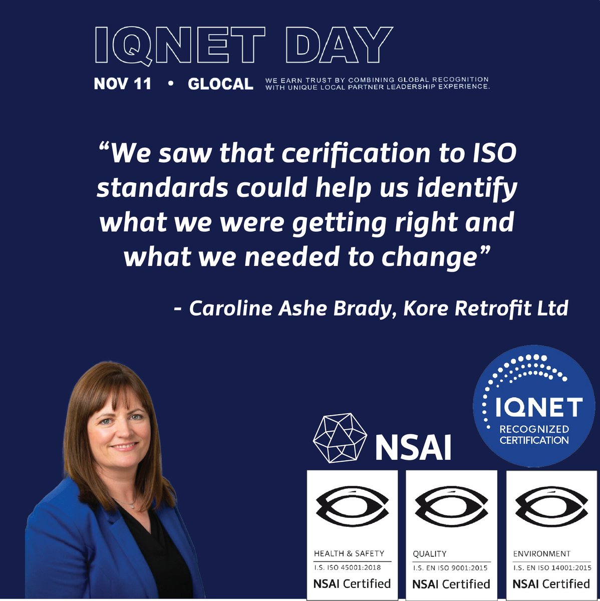 NSAI_Standards's tweet image. As an NSAI client, @KoreRetrofit has IQNET-recognised certification for the following schemes:

- I.S. EN ISO 9001:2015 (Quality)
- I.S. EN ISO 14001:2015 (Environment)
- I.S. ISO 45001:2018 (Health and Safety)

Find out more information here: nsai.ie/certification/…

#IQNETDay