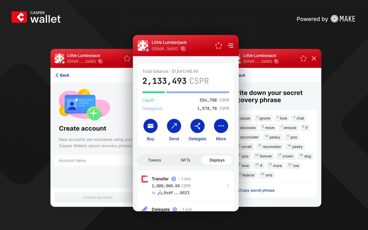 casper_wallet's tweet image. Set up your #Casper Wallet in seconds!

With self-custodial control, only you hold the secret recovery phrase—your assets, your data, your rules. 

Explore and securely engage with #Casper blockchain apps today!