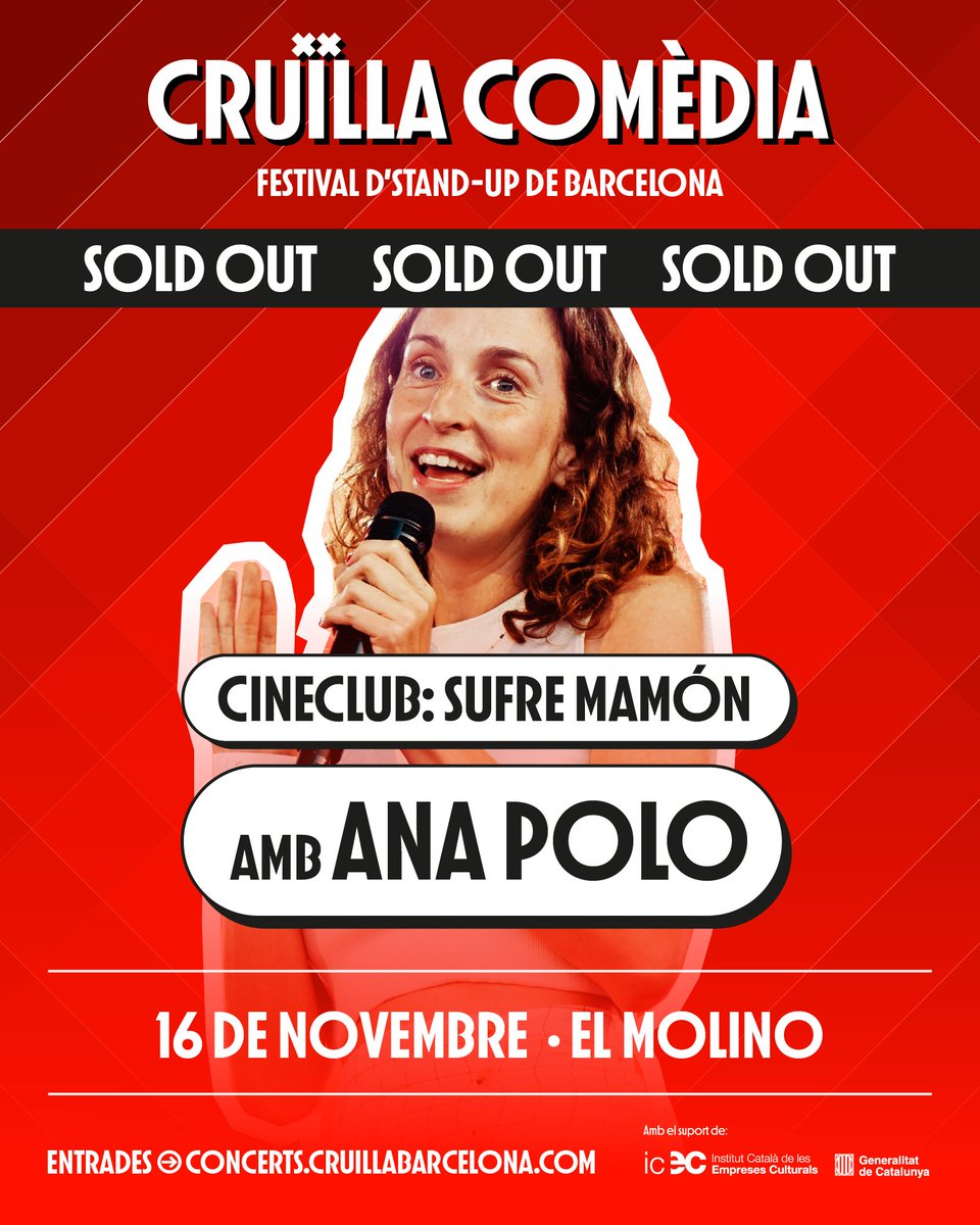 TOT VENUT per al Cineclub d’<a href="/anapolo___/">Ana Polo</a> al <a href="/molinobarcelona/">El Molino</a> dins del Cruïlla Comèdia 2024! 

Encara pots aconseguir les últimes entrades disponibles per a la resta d’espectacles ❤️‍🔥 concerts.cruillabarcelona.com/ca/tickets-cru…