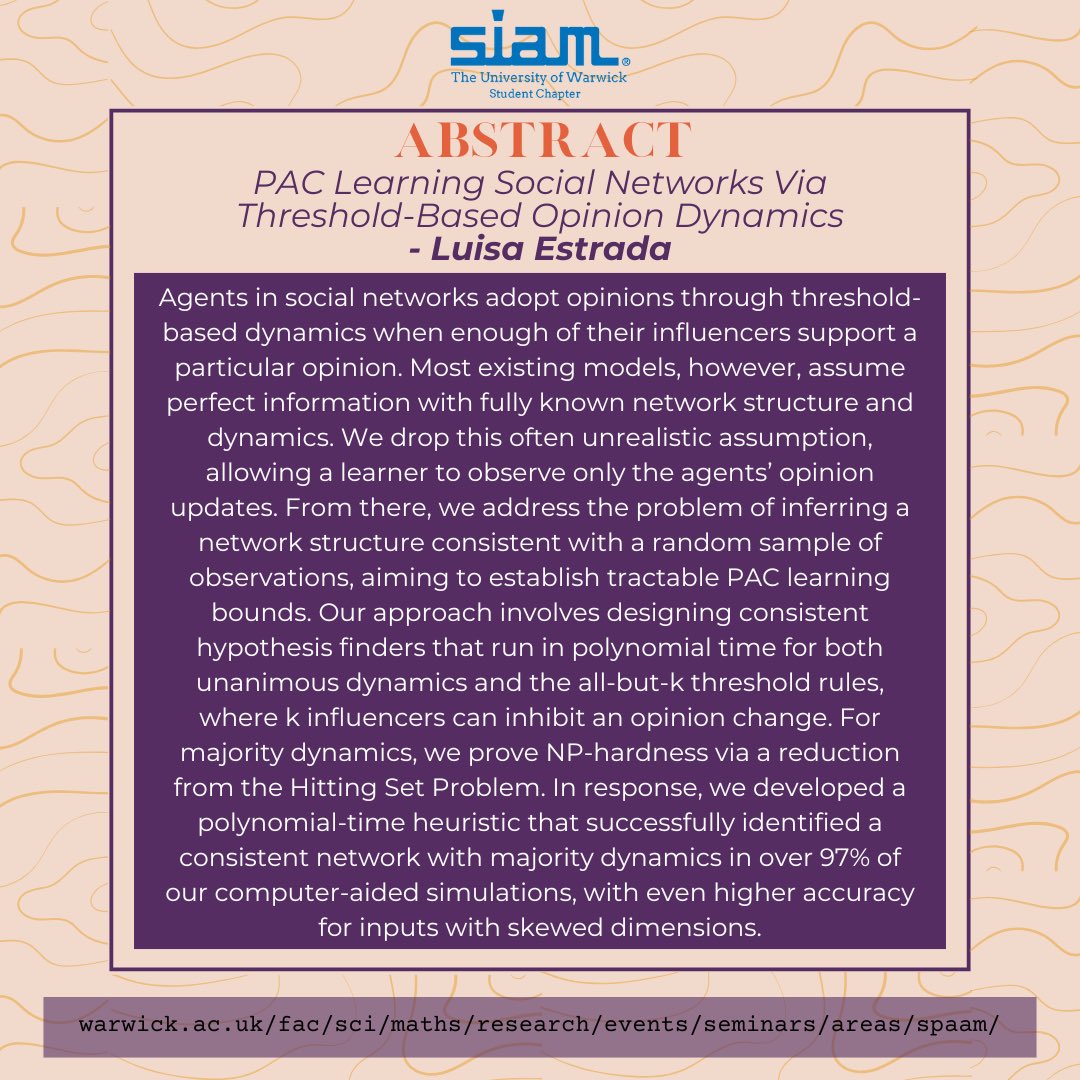 This week’s SPAAM seminar will be presented by Byron Tzamarias and Luisa Estrada, both from MathSys CDT, Warwick!