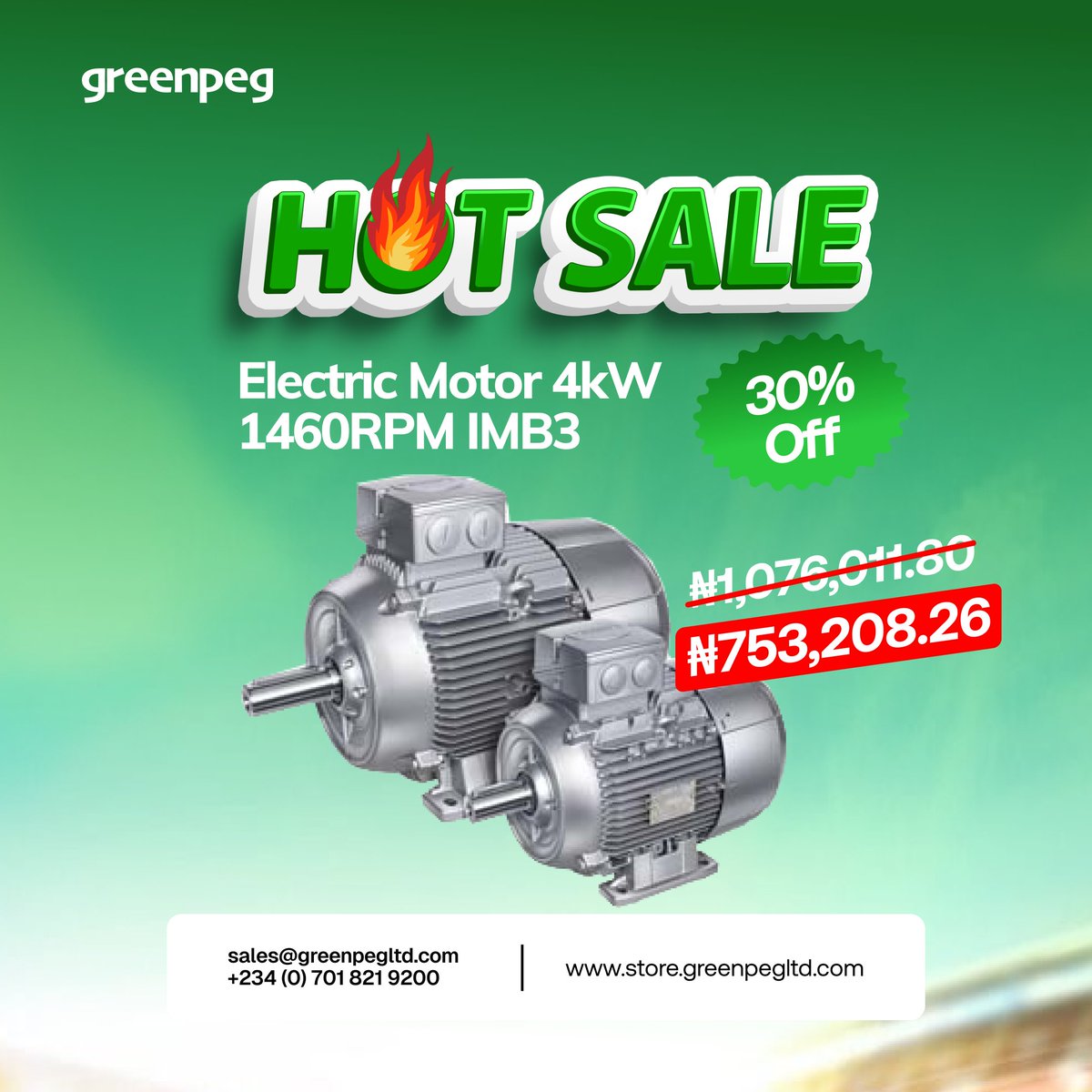 greenpegltd's tweet photo. Grab this amazing offer now!

You can send a DM or send an email to sales@greenpegltd.com.
You can also order directly from our store.
#Siemens #greenpeg #electricmotor https://t.co/fRKSAzpFHJ