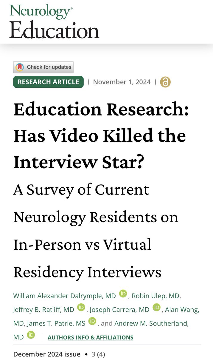 New article in Neurology education on In-person vs. Virtual residency interviews.

Well worth a read. Some important statistics in the thread below. 

Link: neurology.org/doi/10.1212/NE…