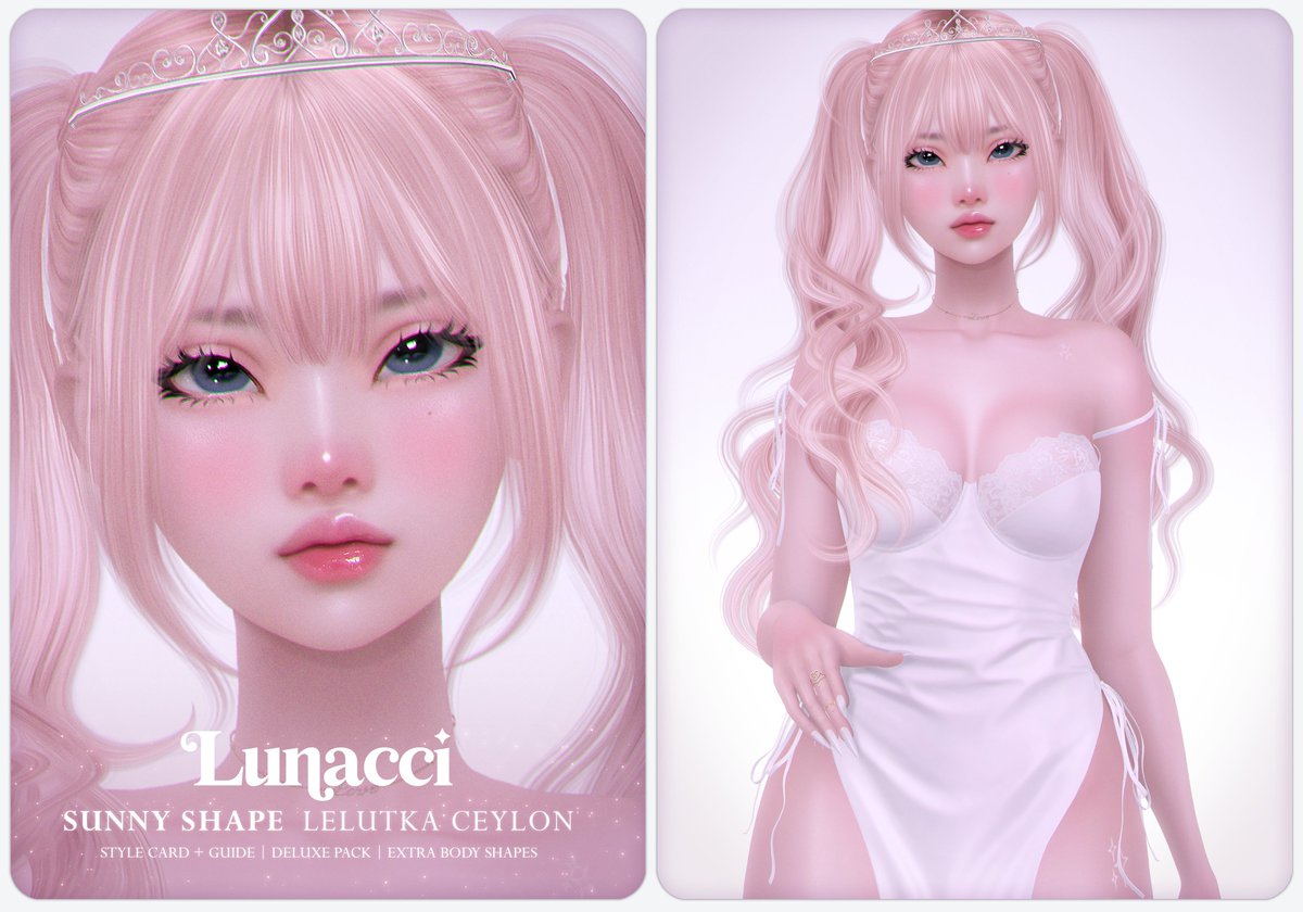 TTLunacci's tweet image. Sunny Shape (Guide) Lelutka Ceylon &amp;amp; Ebody Reborn

› style card + video guide
› deluxe pack
› base eyes | works only with bom eyes.

📌 Teleport over to Lunacci Store: Hashira/66/158/95
📌 Buy in Marketplace: marketplace.secondlife.com/stores/242306