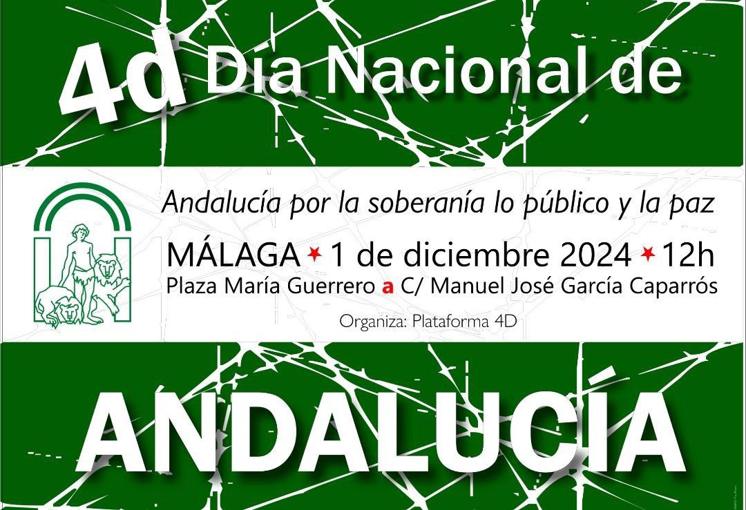 VerdesEquo_And's tweet photo. El 1 de Diciembre, volvemos a salir a la calle un año más en homenaje al Histórico 4D de hace 47 años. Hoy como entonces necesitamos voz, derechos, soberanía y dignidad. Nos vemos en Málaga.
¡Viva Andalucía Libre!
#EsteAño4DSerá1D
#AndalucíaLibre1D https://t.co/xvrQBvgYfp