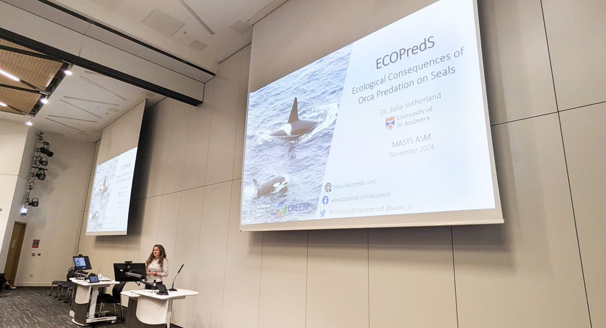 It was a pleasure to attend the <a href="/mastscot/">MASTS</a> #MASTSasm2024 in Glasgow last week! 🌊Thoroughly  enjoyed presenting my PhD research on killer whale  predation in the context of the harbour seal decline, catching up with  many a familiar face &amp; making new connections🐋