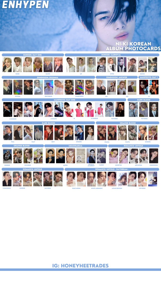 sun00sh's tweet photo. ENHYPEN 엔하이픈 PHOTOCARD 포토카드 TEMPLATE

[ ROMANCE : UNTOLD DAYDREAM PHOTOCARDS ]

[63/63] 

• COMPLETE

pc->ctto

jungwon정원heeseung희승jay제이jake제이크sunghoon성훈sunoo선우ni-ki니키

[enha poca wl list wishlist preview weverse blue moon white midnight 포카 niki] https://t.co/XYuZy8HFTs