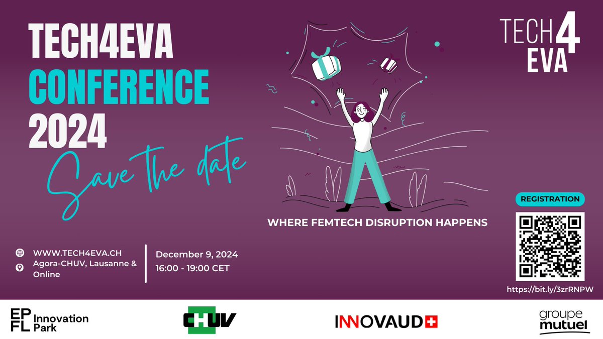 Innovaud's tweet image. The 2024 hybrid #Tech4Eva Conference will focus on 𝐦𝐚𝐭𝐞𝐫𝐧𝐚𝐥 𝐡𝐞𝐚𝐥𝐭𝐡 – in partnership with @CHUVLausanne  and @Innovaud 🙌
Innovaud is proud to partner with Tech4Eva to shape a brighter future for Women&apos;s Health!
👉 tech4eva.ch/event/tech4eva…
#VDTech #SwissTech