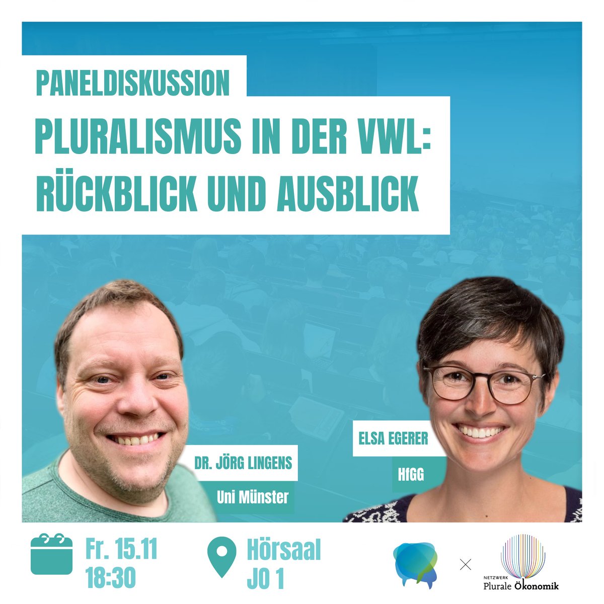 Am Fr. den 15.11 laden wir zur Paneldiskussion ein, in der Dr. Jörg Lingens und <a href="/EgererElsa/">ElsaEgerer</a> über Pluralismus in der VWL diskutieren. Stattfindend im Rahmen des Vernetzungstreffen von <a href="/PluralEcon/">Netzwerk Plurale Ökonomik</a> in Münster steht diese Veranstaltung explizit allen interessierten Personen offen 🙌