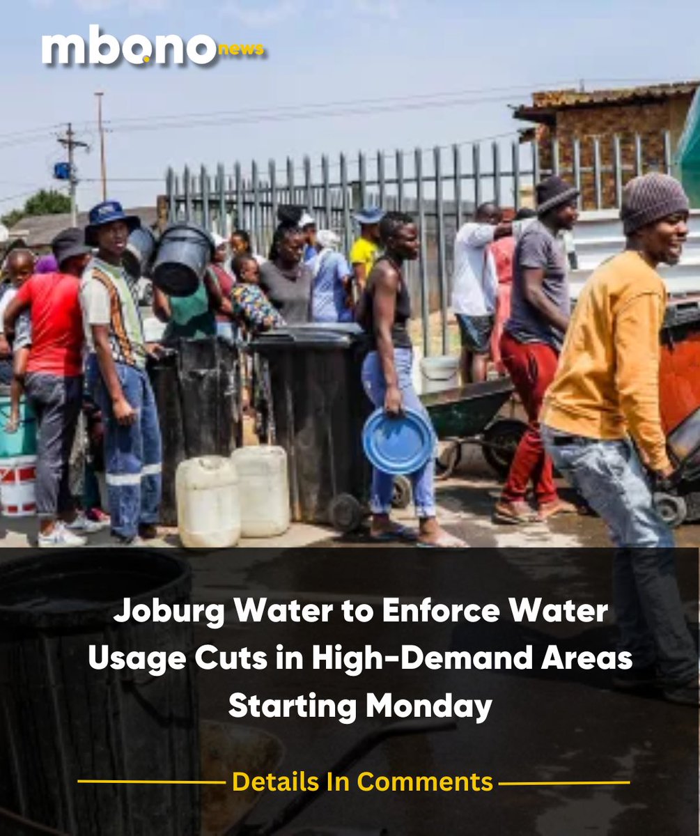 Mbono_News's tweet image. Save water, secure the future. 💧 Joburg Water announces mandatory water usage cuts in high-demand areas starting Monday — a crucial step towards managing our precious resources. 🌍

Full Story: mbononews.co.za/news/joburg-wa…

#JoburgWater #WaterUsageCuts #PreciousResource #Johannesburg