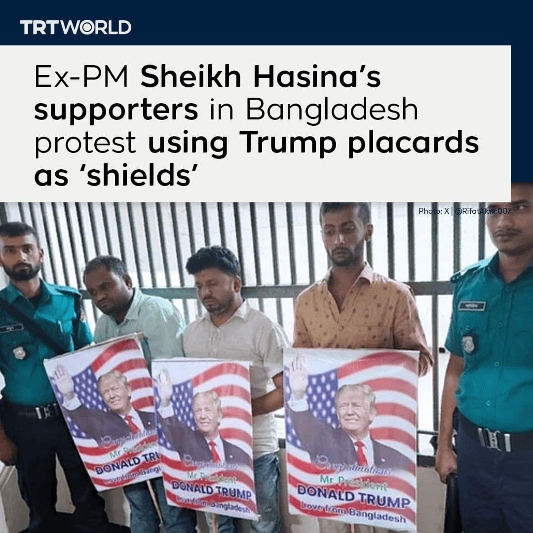 IffaturRahman7's tweet photo. Ousted Bangladeshi Prime Minister Hasina has urged her supporters to protest, carry photos of US President-elect Donald Trump and record videos of “attacks on them” to undermine Dhaka’s ties with Washington, police say

For more: https://t.co/4U8yaflMG8 https://t.co/FhDFE4XUOV