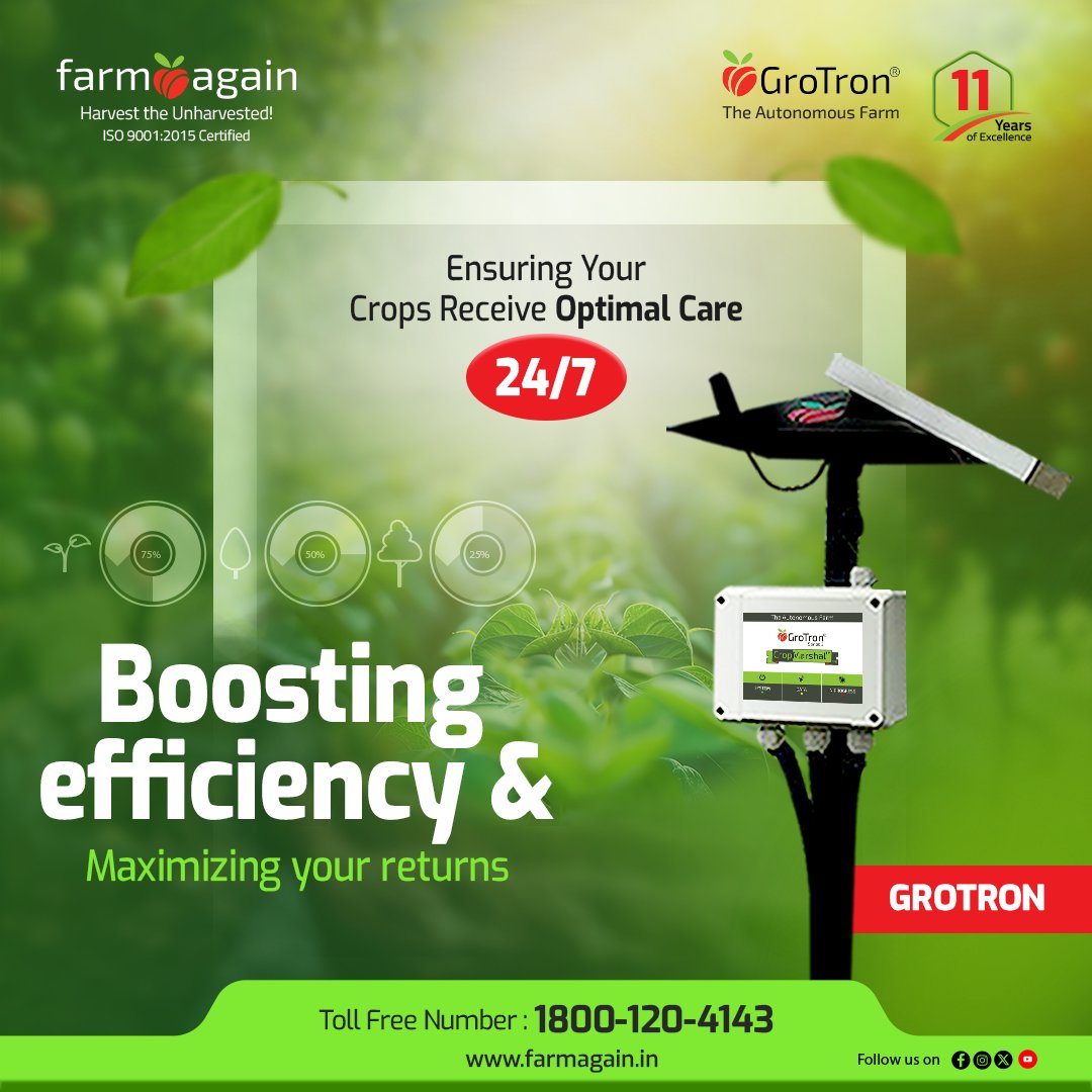 🌞 Imagine a farm that runs itself day and night — that’s the power of GroTron! With 24/7 AI-driven monitoring and automation, #GroTron ensures that your crops receive the best possible care around the clock.

farmagain.in

#Agriculture #Smartagriculture #Farmagain
