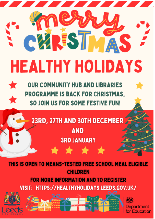 Healthy Holidays is back in certain locations in December, visit healthyholidays.leeds.gov.uk   to find out more and sign up.
