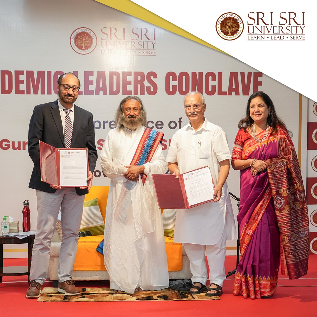 SriSriU's tweet photo. Sri Sri University and Massachusetts General Hospital, the teaching hospital of Harvard Medical School, are signing an MOU to advance scientific research on integrative health practices like Ayurveda and yoga, aiming to improve population health outcomes and assess their economic impact on healthcare systems. This collaboration seeks to inform healthcare policy, enhance clinical practice, and expand the field of wellness science through innovative research.

#IntegrativeHealth #Ayurveda #YogaResearch #HealthcareInnovation #WellnessScience