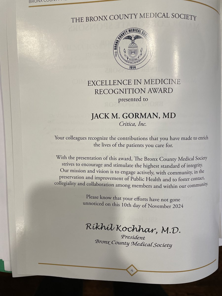 I was honored by the Bronx Country Medical Society last night for our work at Critica. I want to especially thank my Critica co-founder and daughter, Dr. Sara E. Gorman, whose tireless work on behalf of health science integrity makes our work at Critica possible.