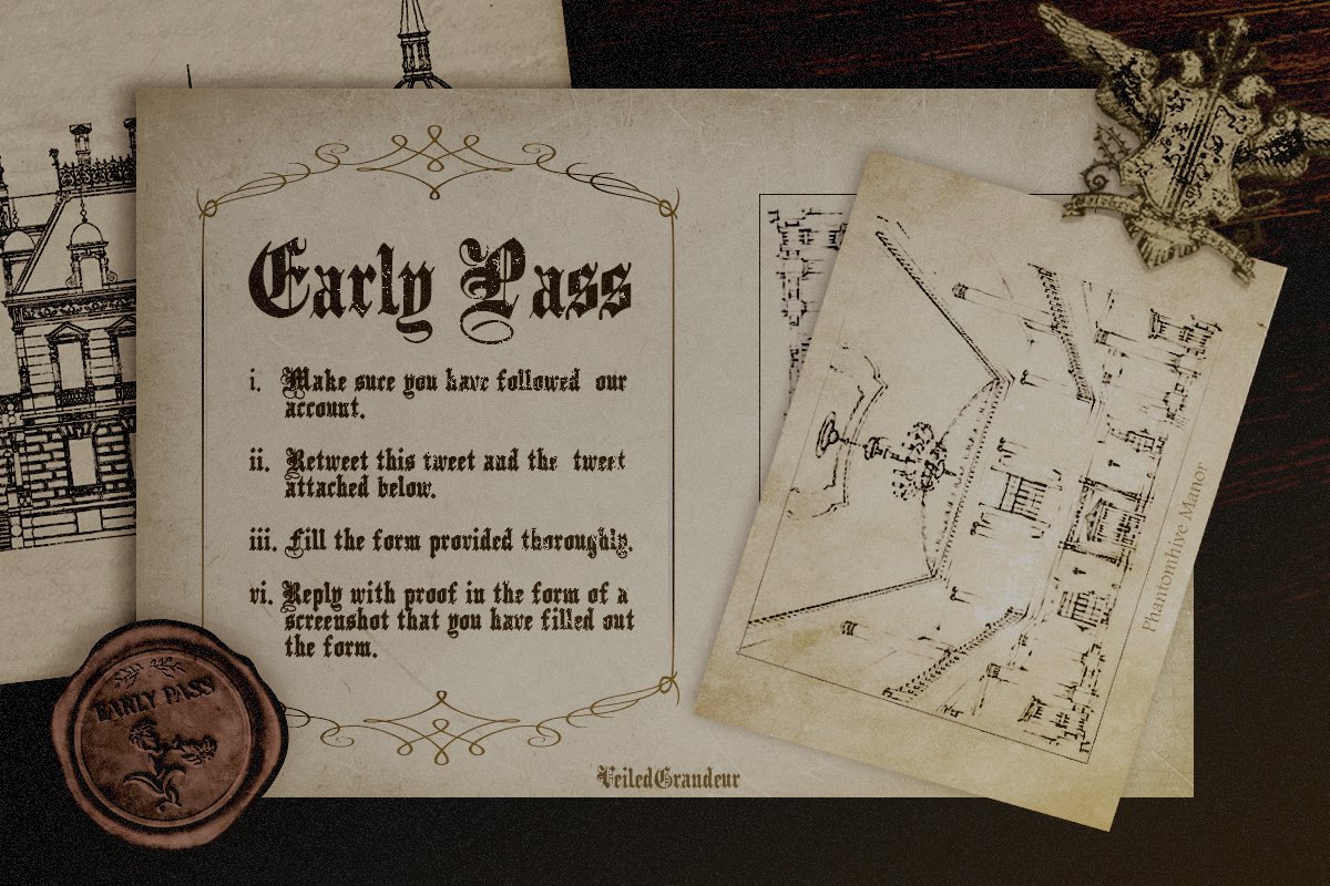 ⠀
𝔗he main gate of Phantomhive Manor is now open for those with a special invitation letter. Head to the Early Pass corner to obtain your letter by following the requirements outlined in the picture below. Come and show off your suits and gowns before anyone else.
⠀