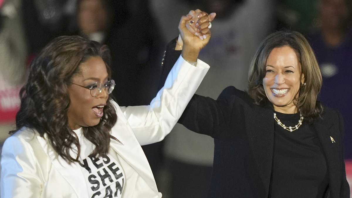 DailyMail's tweet photo. Kamala Harris paid Oprah Winfrey $1million during her failed presidential bid as part of her $1bn campaign spending spree https://t.co/1P29i3seGM https://t.co/dxzzkWoBjX