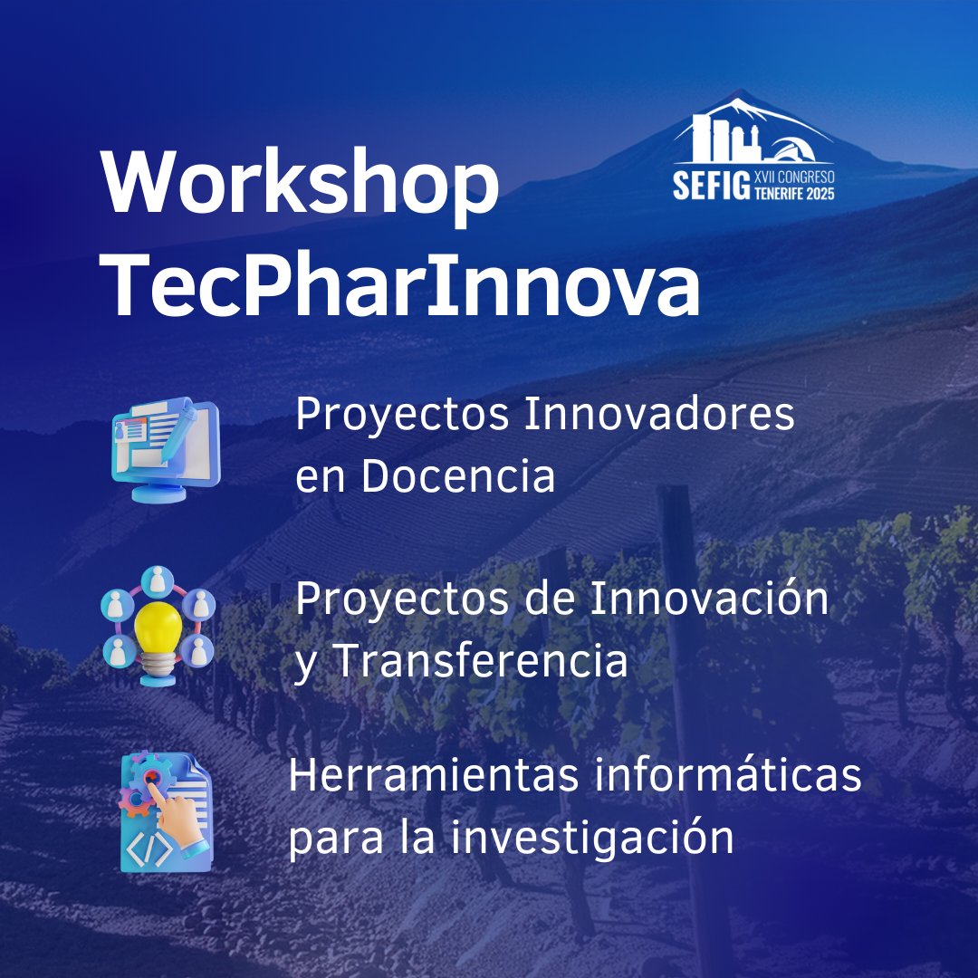 XVII Congreso SEFIG Tenerife 2025 (@sefigtenerife25) on Twitter photo 🤔¿Conoces los módulos del Workshop TecPharInnova?¡No pierdas la oportunidad de participar!
<a href="/coflaspalmas/">COF Las Palmas</a>
<a href="/Cofares/">Cofares</a>
<a href="/Farmaceuticos_/">Consejo General Colegios Farmacéuticos</a>
<a href="/CinfaSalud/">Cinfa Salud</a>
<a href="/ULL/">Universidad de La Laguna</a>
#BIOSIGMA
#SEFIGTenerife2025 🤔¿Conoces los módulos del Workshop TecPharInnova?¡No pierdas la oportunidad de participar!
<a href="/coflaspalmas/">COF Las Palmas</a>
<a href="/Cofares/">Cofares</a>
<a href="/Farmaceuticos_/">Consejo General Colegios Farmacéuticos</a>
<a href="/CinfaSalud/">Cinfa Salud</a>
<a href="/ULL/">Universidad de La Laguna</a>
#BIOSIGMA
#SEFIGTenerife2025