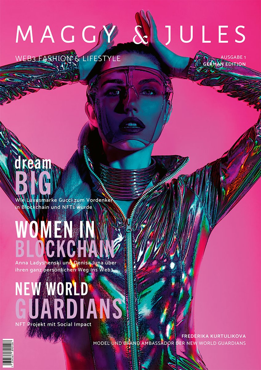 The presale for the first issue of our Web3 Fashion &amp; Lifestyle Magazine has officially started! 🚀
maggyandjules.com/en/magazine/

📓 Inside this issue: 
Our cover story introduces the inspiring NFT project <a href="/new_guardians/">NEW WORLD GUARDIANS STORE - Ethical Shopping</a>, which combines social impact with digital art – showing that