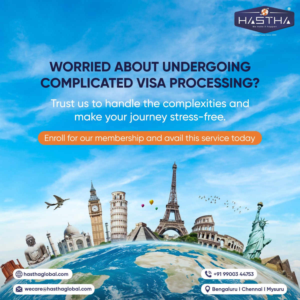 HasthaGlobal's tweet image. We know visa applications are time-consuming. 

Hastha Global Ventures handles it all. 

Join our membership for a seamless experience! 

Visit our website!

#HasthaGlobalVentures #ServiceProviders #CustomisedSolution #ServiceWithASmile #ValueMatters #DigitalSolution #Nriindians