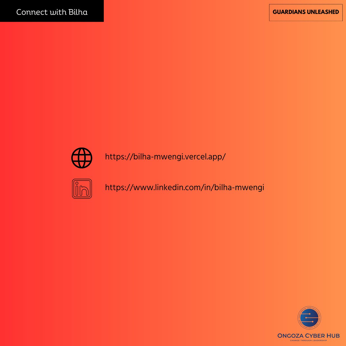 Since August this year, we have been supporting Ongoza Cyber Hub's (ongozacyberhub.org) program delivery activities.

Today, we are excited to be a part of their #MeetTheGuardians campaign, a celebration of cybersecurity’s rising stars!

Hello, World. Meet Bilha Mwengi.