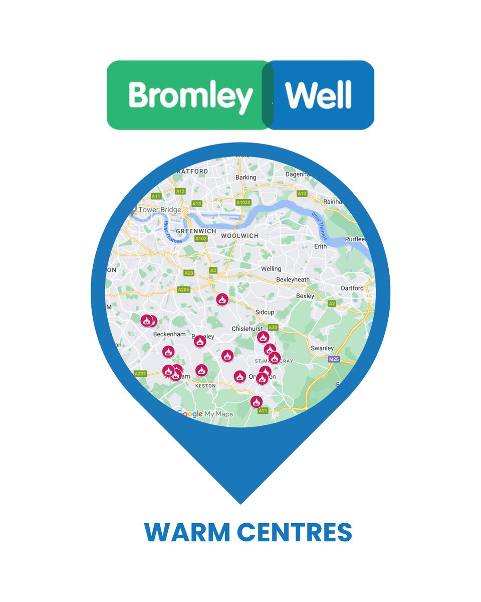 BromleyMencap's tweet photo. This winter, @BromleyWell is once again creating a map of "Warm Centres" across the borough! These are places offering a warm welcome, company, hot drinks, food, and activities. 

The map is available on their website and is updated regularly ➡ https://t.co/sPqByHaagH https://t.co/A4YNygtv0e