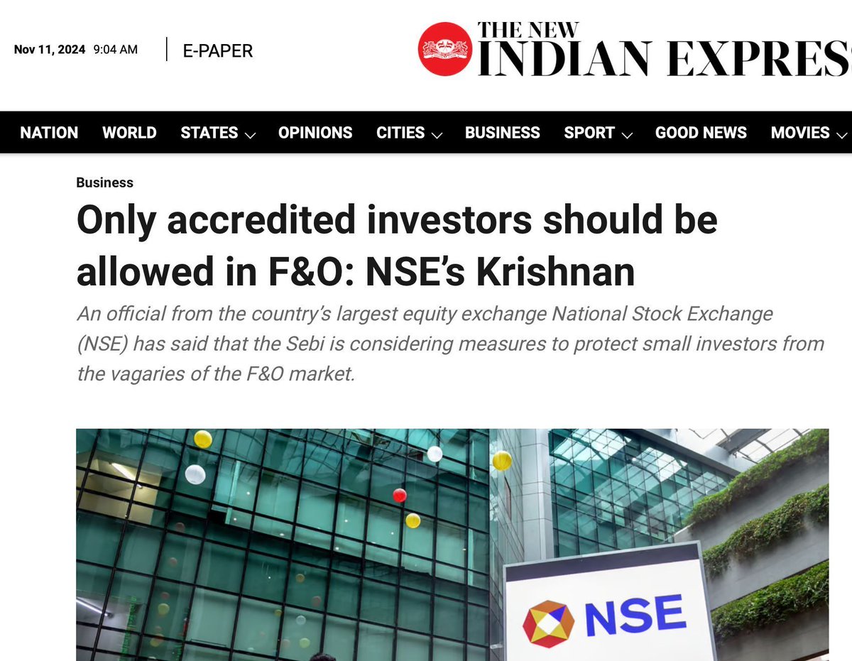 kirubaakaran's tweet photo. Recents new about SEBI's new regulations where Only accredited investors should be allowed in F&amp;O is largely misunderstood. SEBI always stated that all their decisions are purely data driven, let me explain what could be the possible measures SEBI could take in restricting F&amp;O. https://t.co/9uNbTBknzS