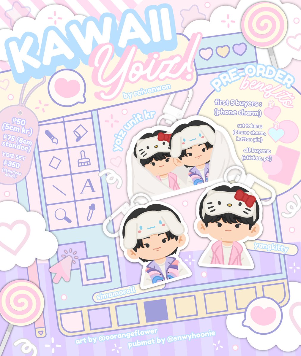 reivenwon's tweet photo. 🍭ྀི KAWAIIYOIZ
by: reivenwon

ORDER FORM:
⤷ https://t.co/26RPz6Ng8s

🗓️ PRE ORDER PERIOD — 11/11 ~ 12/05
DOP: 12/10
DOP for moots only: 50% dp, rb once the production is finished

RT EVENT:
1 winner of keyring of your choice &amp; 1 winner of yoiz phone charm https://t.co/DcDyF6F1u4