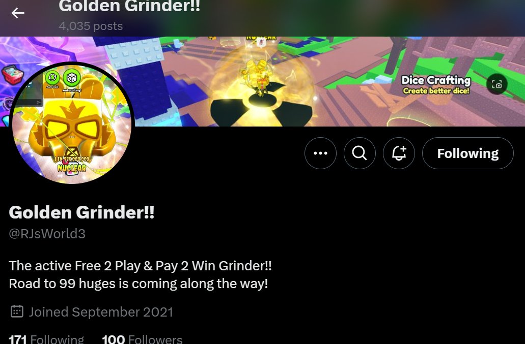 100th follower for <a href="/RJsWorld3/">Golden Grinder!! (Final Teen Arc Ending: 2 Months)</a>