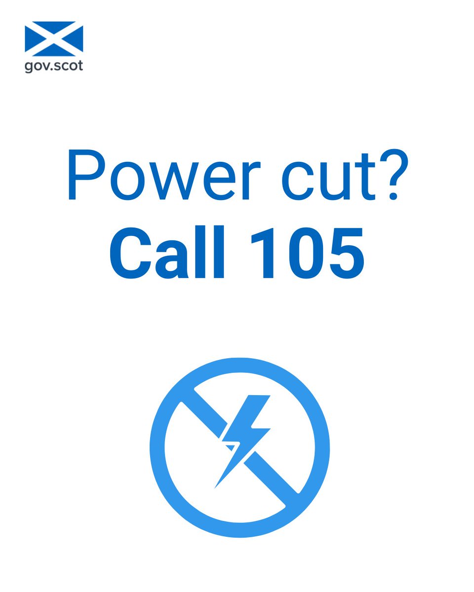 Did you know you can call 105 free of charge to report or get information about power cuts in your area?

You can also call 105 if you spot damage to electricity power lines and substations.

Make sure you know what to do in the event of a power outage: ready.scot/respond/loss-u….