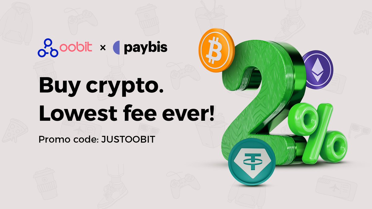 🔥HUGE ANNOUNCEMENT!🔥 We just teamed up with @paybis to bring you an  unbeatable 2% fee on all crypto buys! 💸💥 Use promo code JUSTOOBIT at  checkout on the Oobit app to enjoy