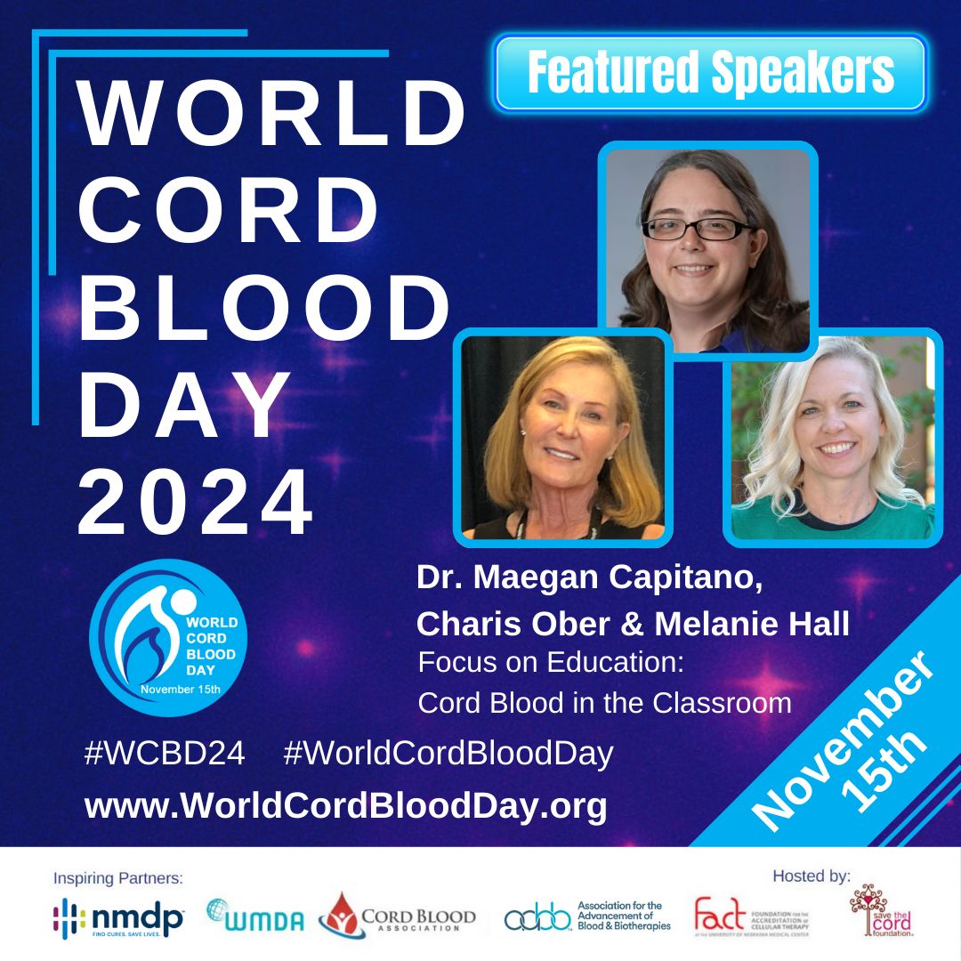 Official launch of "Cord Blood in the Classroom" is this Friday!  Join us for #WorldCordBloodDay 2024 and learn more. Free virtual #MedEd conference. Free LIVE events globally. Discover the power of #cordblood #stemcells at #WCBD24
REGISTER FREE:  buff.ly/2I9PC2V
