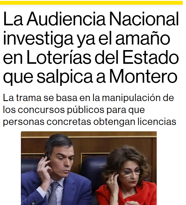 CCivicaCatalana's tweet photo. Ni la lotería se libra del gobierno de Sánchez

Sale a la luz el escándalo de los amaños para repartirse el negocio multimillonario de Lotería Nacional entre familiares y amiguetes.

Esperando el "error judicial" que salve a la Chiki. https://t.co/M3cBZtswXO