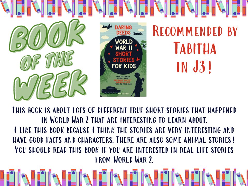 Tabitha in J3 recommends this week's #BookOfTheWeek, "Daring Deeds: World War II Short Stories for Kids", just in time for #ArmisticeDay