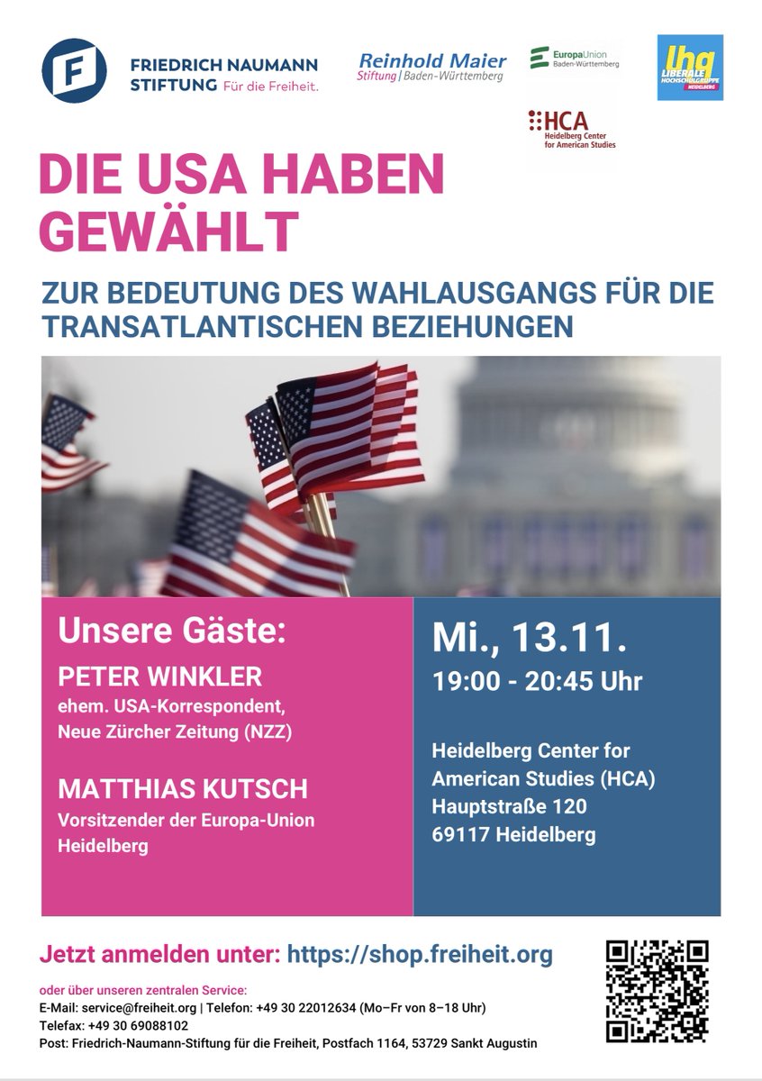 Am 13.11. lädt die Liberale Hochschulgruppe Heidelberg  zusammen mit der Friedrich Naumann Stiftung, Reinhold Maier Stiftung Baden-Württemberg und der  Europa Union Baden-Württemberg  zu einer Podiumsdiskussion im Atrium ein.  

📍HCA,  Atrium
🕰️ Nov 13, 19:00