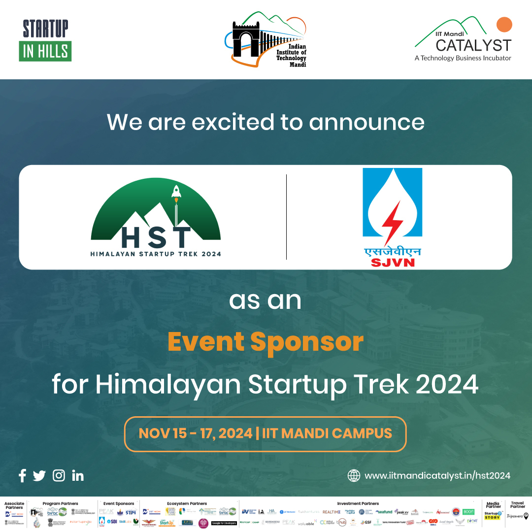 iitmndicatalyst's tweet photo. 🌟 Exciting Announcement! 🌟
We are thrilled to welcome SJVN as an official Event Sponsor for the Himalayan Startup Trek 2024! This partnership marks a powerful collaboration aimed at fostering innovation &amp; entrepreneurship in the Himalayan region. 
#HST2024 #IITMandiCatalyst https://t.co/f5SKj2bV3c