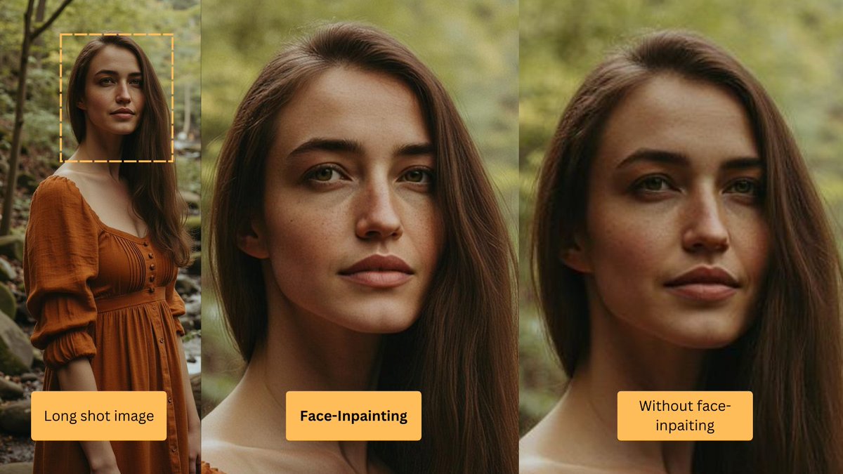 🔥 Just shipped: Face inpainting for Flux!
Have you noticed generated images of people sometimes produce less similarity as the subject is smaller, for example in long shots.
Checkout our new face inpainting feature, the quality is supreme.